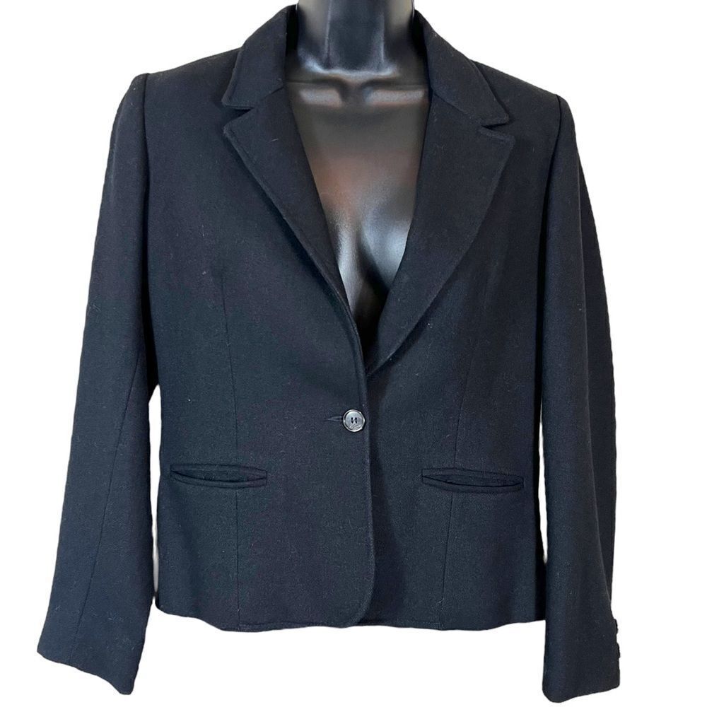 Vintage Madison Petite One Button Black Wool Blazer